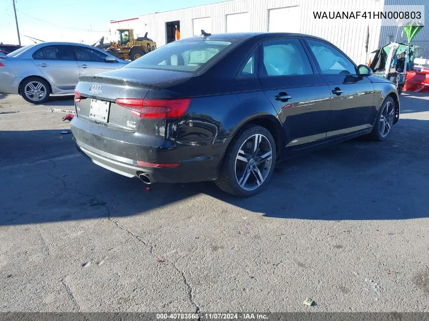 2017 Audi A4 2.0T Premium VIN: WAUANAF41HN000803 Lot: 40783568