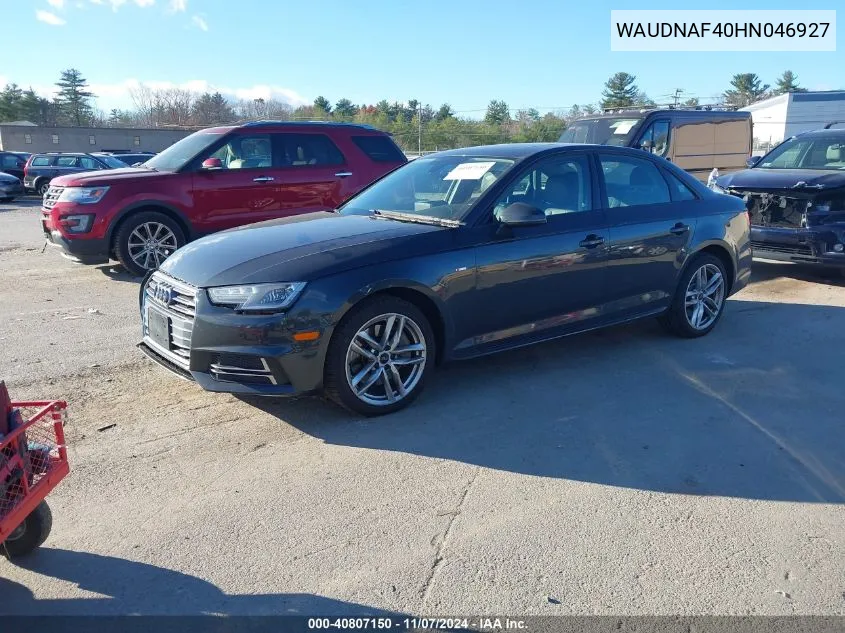 2017 Audi A4 2.0T Season Of Audi Premium VIN: WAUDNAF40HN046927 Lot: 40807150