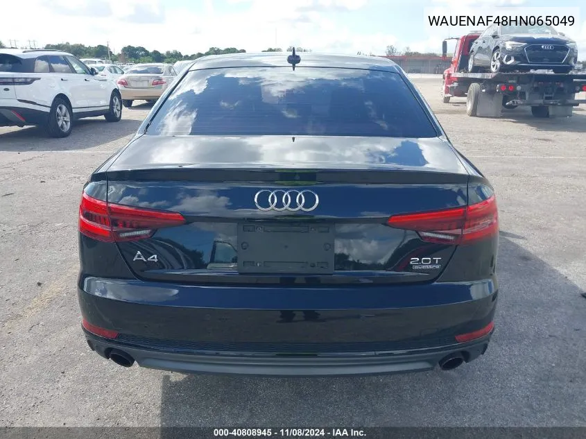 2017 Audi A4 2.0T Premium VIN: WAUENAF48HN065049 Lot: 40808945