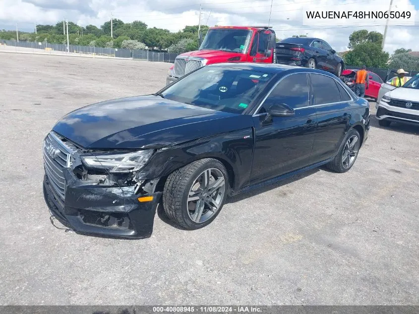 2017 Audi A4 2.0T Premium VIN: WAUENAF48HN065049 Lot: 40808945