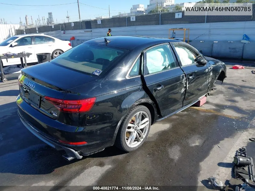 2017 Audi A4 2.0T Season Of Audi Ultra Premium VIN: WAUKMAF46HN040785 Lot: 40821774