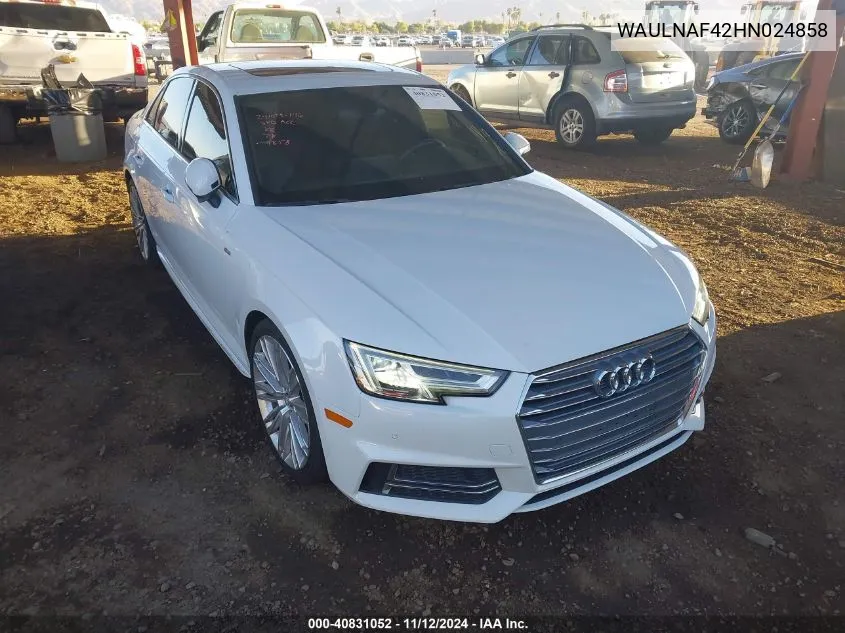 2017 Audi A4 2.0T Premium VIN: WAULNAF42HN024858 Lot: 40831052