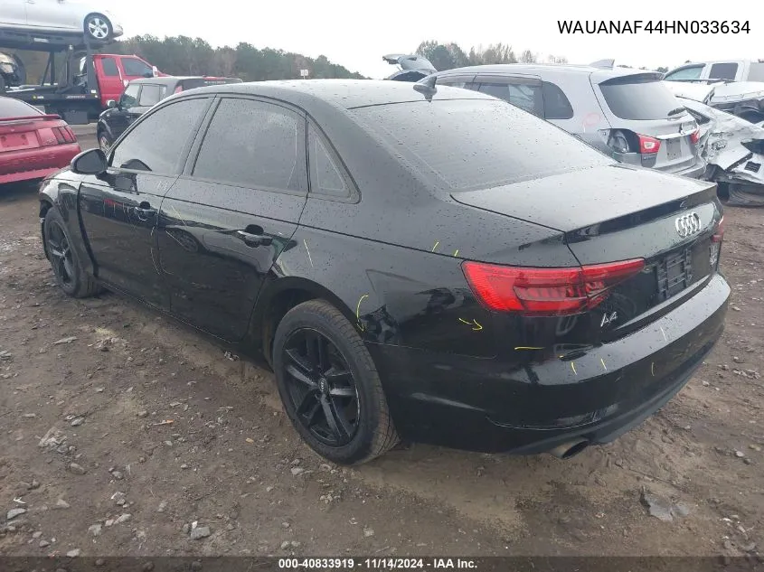 2017 Audi A4 2.0T Premium VIN: WAUANAF44HN033634 Lot: 40833919