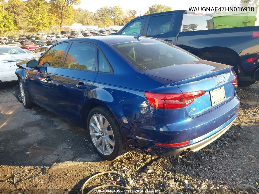 2017 Audi A4 2.0T Premium VIN: WAUGNAF47HN016918 Lot: 40848495