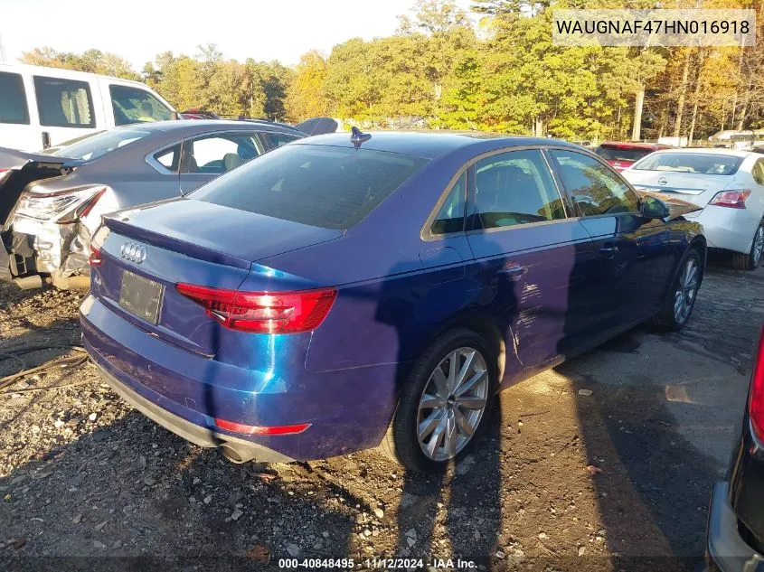 2017 Audi A4 2.0T Premium VIN: WAUGNAF47HN016918 Lot: 40848495