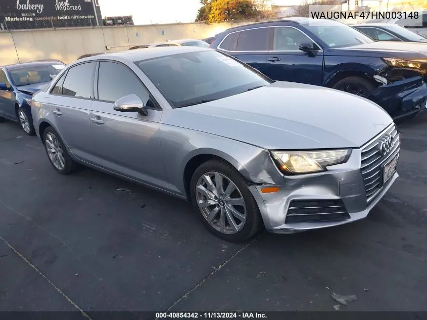 2017 Audi A4 2.0T Premium VIN: WAUGNAF47HN003148 Lot: 40854342