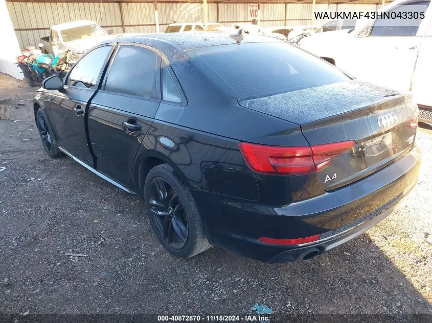 2017 Audi A4 2.0T Season Of Audi Ultra Premium VIN: WAUKMAF43HN043305 Lot: 40872870