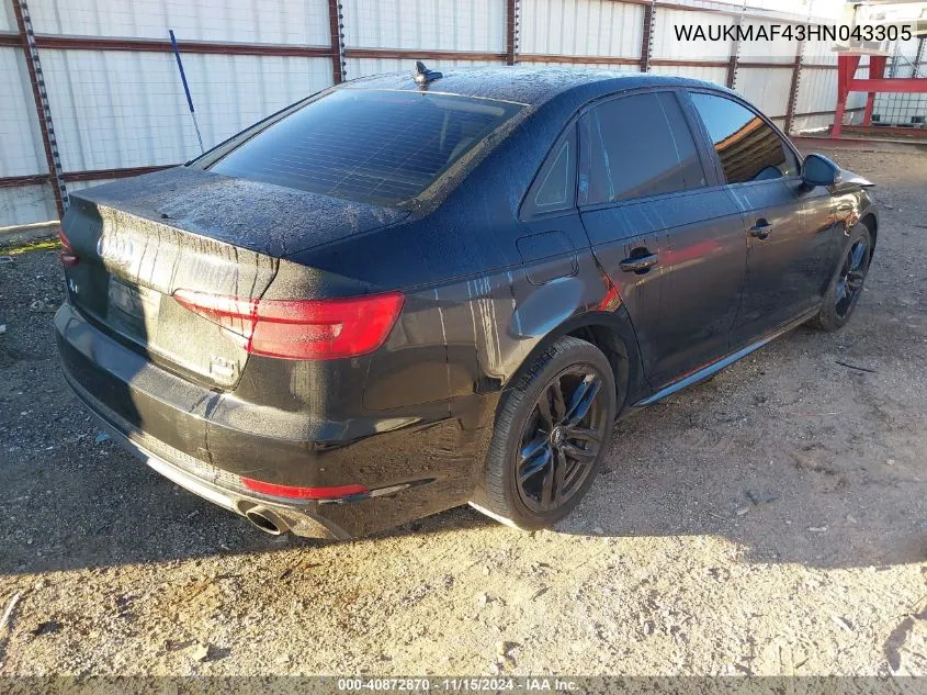 2017 Audi A4 2.0T Season Of Audi Ultra Premium VIN: WAUKMAF43HN043305 Lot: 40872870