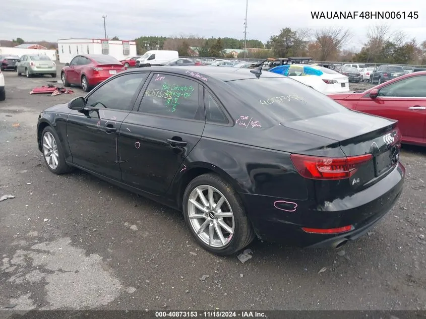 2017 Audi A4 2.0T Premium VIN: WAUANAF48HN006145 Lot: 40873153