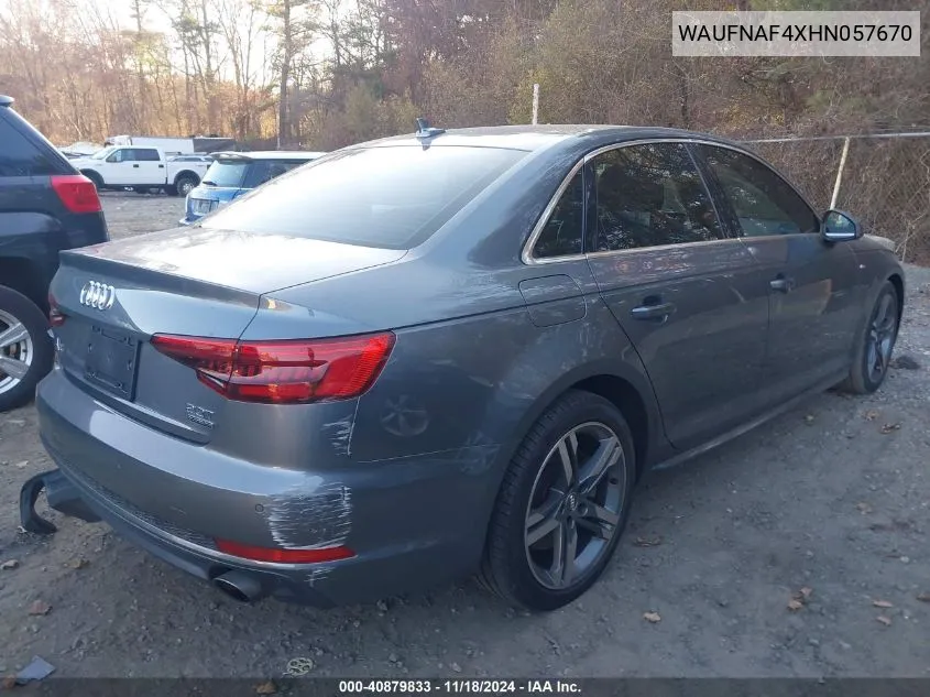 2017 Audi A4 2.0T Premium VIN: WAUFNAF4XHN057670 Lot: 40879833