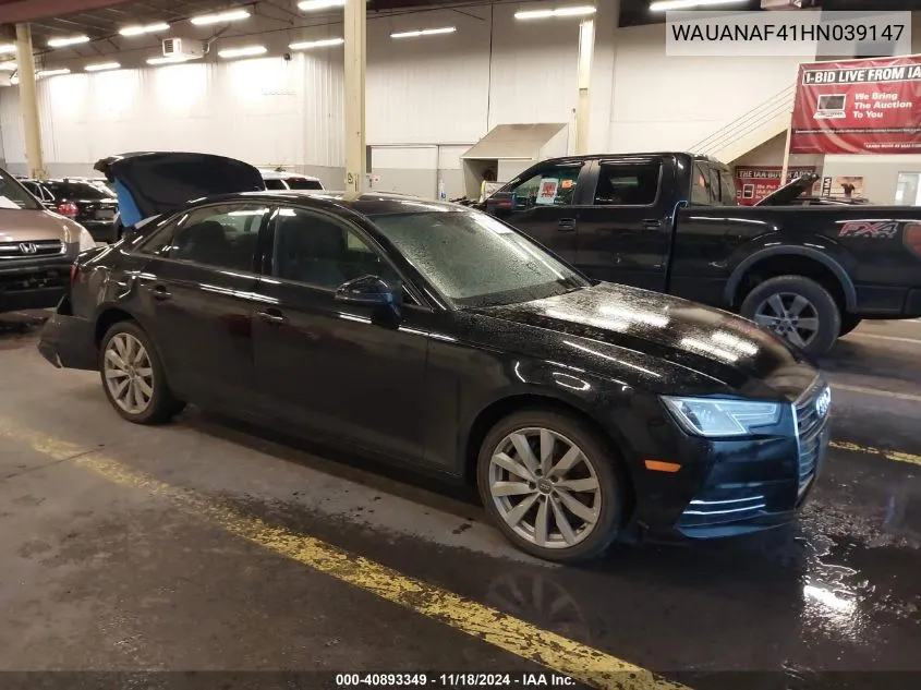 2017 Audi A4 2.0T Premium VIN: WAUANAF41HN039147 Lot: 40893349