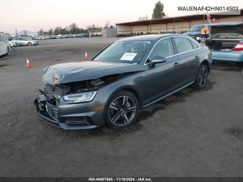 2017 Audi A4 2.0T Premium VIN: WAUENAF42HN014503 Lot: 40907665