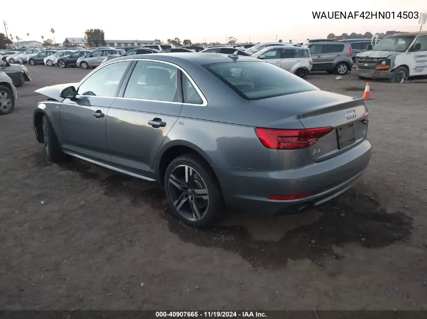 2017 Audi A4 2.0T Premium VIN: WAUENAF42HN014503 Lot: 40907665