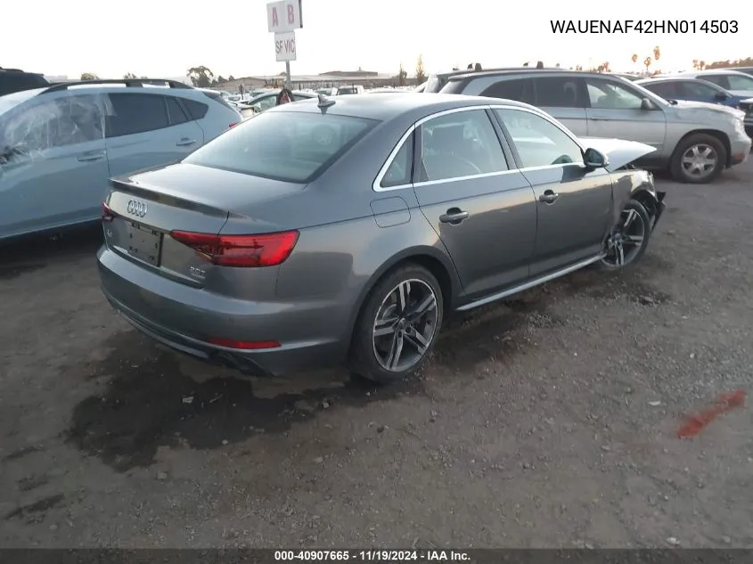 2017 Audi A4 2.0T Premium VIN: WAUENAF42HN014503 Lot: 40907665