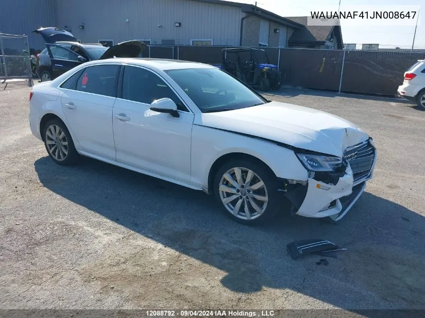 WAUANAF41JN008647 2018 Audi A4 Sedan