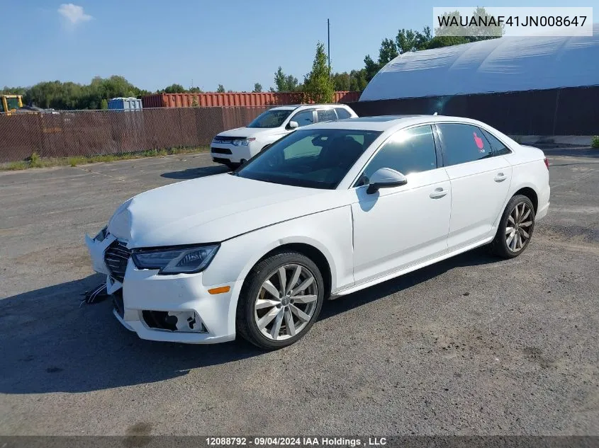 WAUANAF41JN008647 2018 Audi A4 Sedan