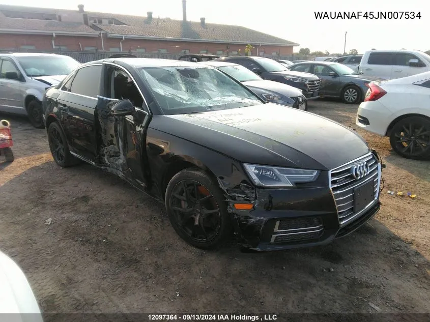 WAUANAF45JN007534 2018 Audi A4 Sedan