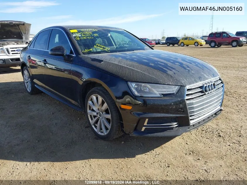 2018 Audi A4 Sedan VIN: WAUGMAF46JN005160 Lot: 12099818