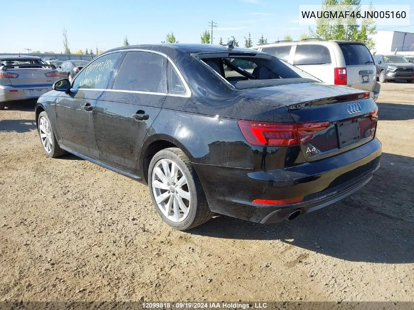 2018 Audi A4 Sedan VIN: WAUGMAF46JN005160 Lot: 12099818