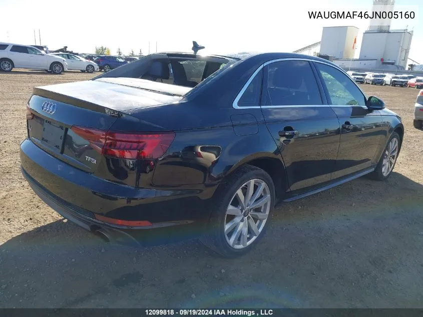 2018 Audi A4 Sedan VIN: WAUGMAF46JN005160 Lot: 12099818