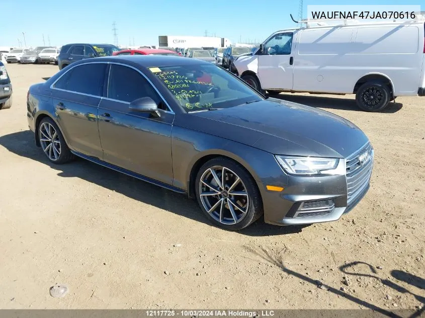 2018 Audi A4 Prestige VIN: WAUFNAF47JA070616 Lot: 12117725