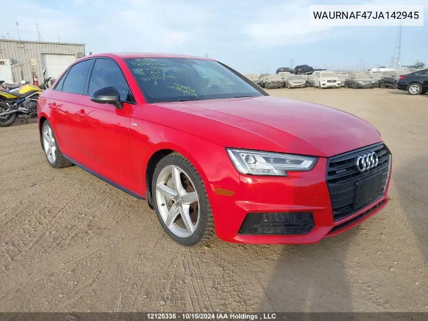 2018 Audi A4 Sedan VIN: WAURNAF47JA142945 Lot: 12125335