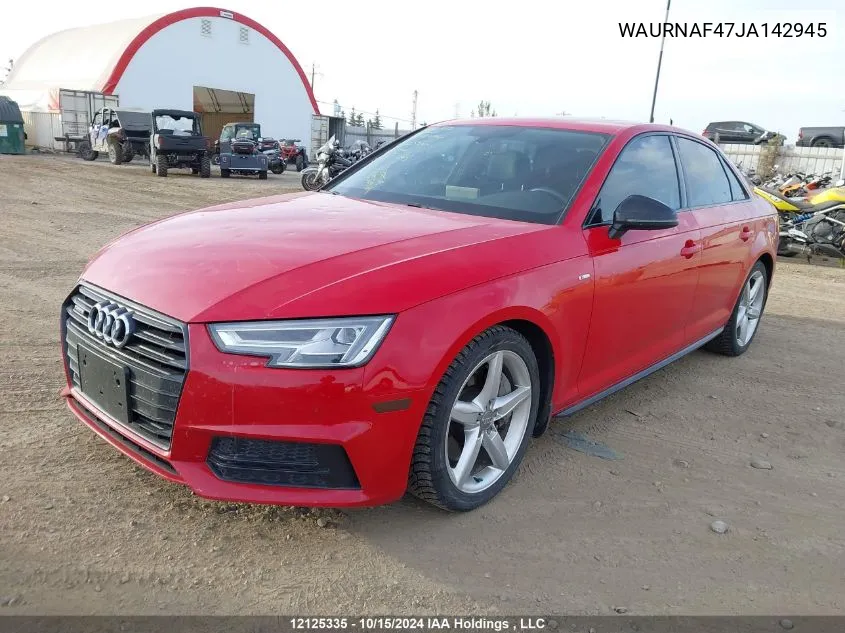 2018 Audi A4 Sedan VIN: WAURNAF47JA142945 Lot: 12125335