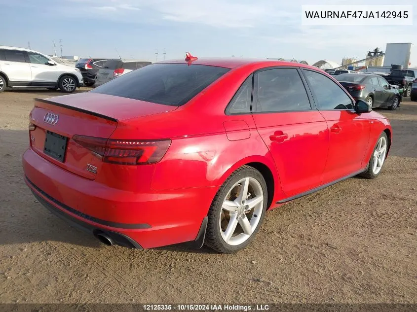 2018 Audi A4 Sedan VIN: WAURNAF47JA142945 Lot: 12125335