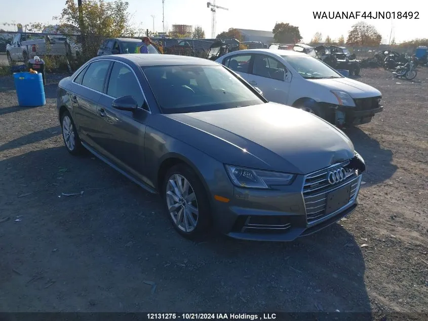 WAUANAF44JN018492 2018 Audi A4 Sedan