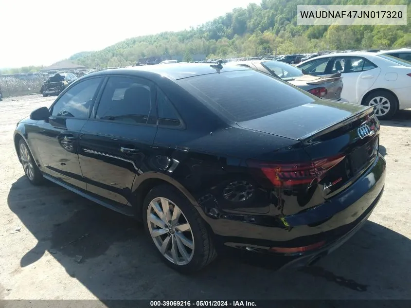 2018 Audi A4 2.0T Premium/2.0T Tech Premium VIN: WAUDNAF47JN017320 Lot: 39069216