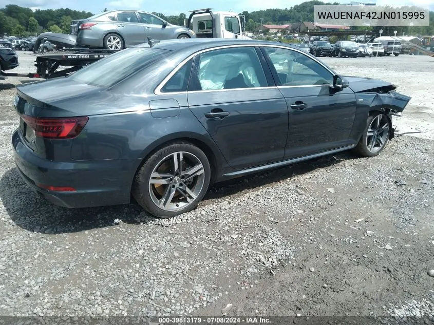 2018 Audi A4 2.0T Tech Premium VIN: WAUENAF42JN015995 Lot: 39813179