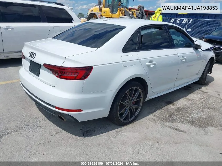 2018 Audi A4 2.0T Tech Ultra Premium VIN: WAUKMAF41JA198853 Lot: 39825199