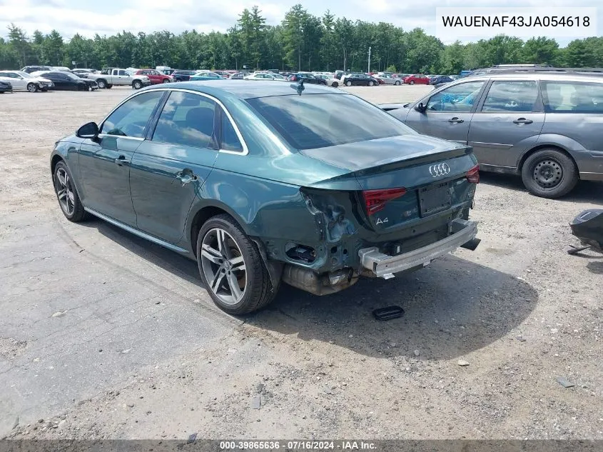 2018 Audi A4 2.0T Premium/2.0T Tech Premium VIN: WAUENAF43JA054618 Lot: 39865636