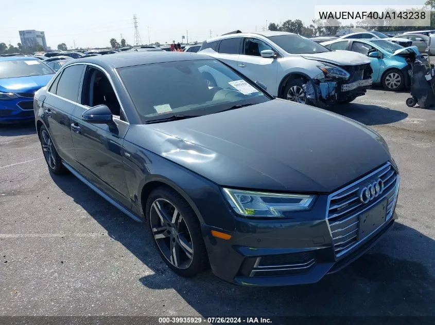 2018 Audi A4 2.0T Premium/2.0T Tech Premium VIN: WAUENAF40JA143238 Lot: 39935929