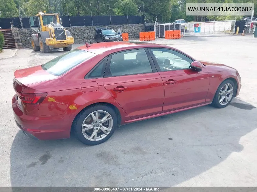 2018 Audi A4 2.0T Premium/2.0T Tech Premium VIN: WAUNNAF41JA030687 Lot: 39985497