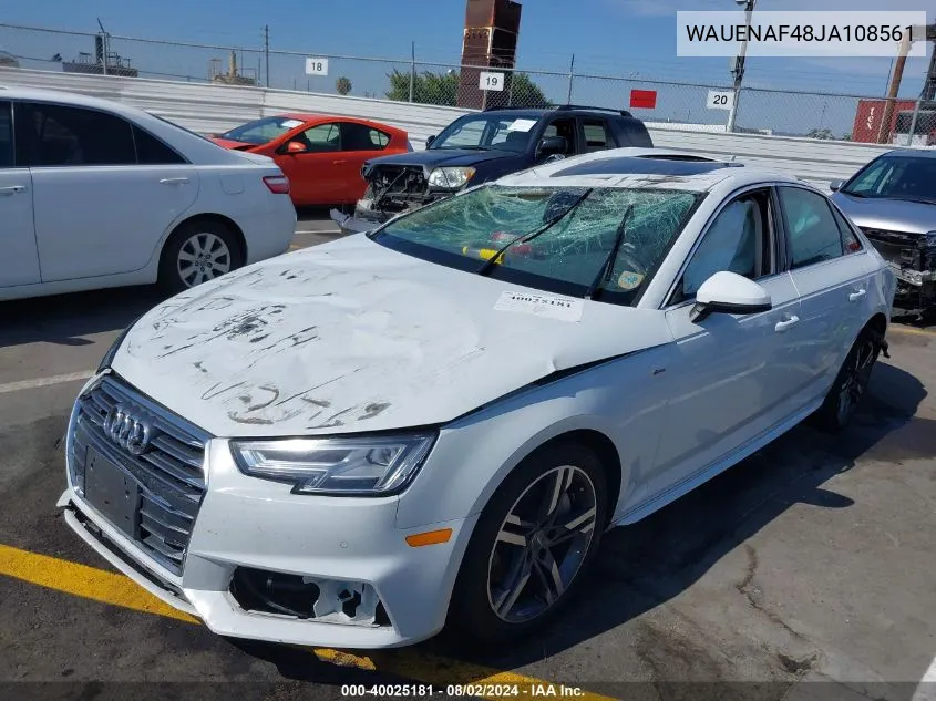 2018 Audi A4 2.0T Premium/2.0T Tech Premium VIN: WAUENAF48JA108561 Lot: 40025181