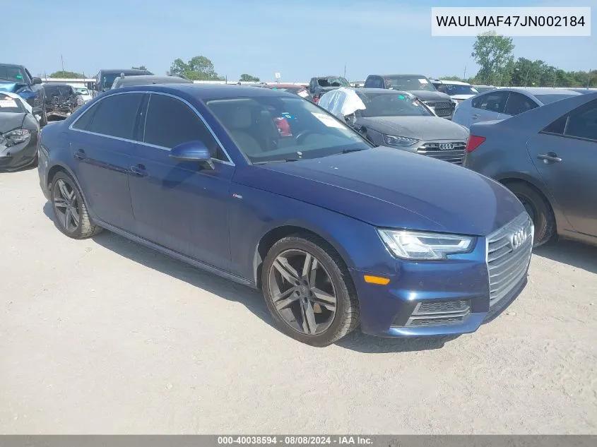 2018 Audi A4 2.0T Tech Ultra Premium/2.0T Ultra Premium VIN: WAULMAF47JN002184 Lot: 40038594