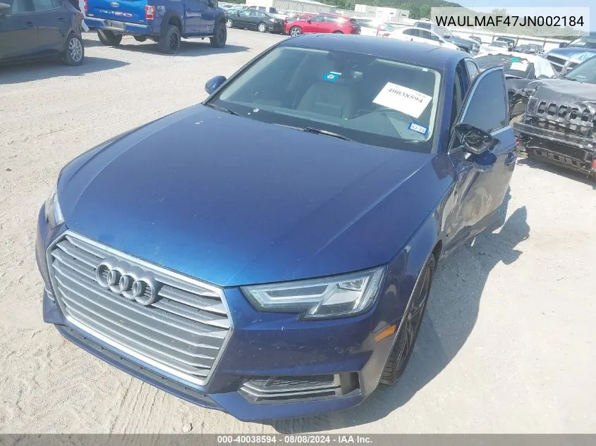 2018 Audi A4 2.0T Tech Ultra Premium/2.0T Ultra Premium VIN: WAULMAF47JN002184 Lot: 40038594