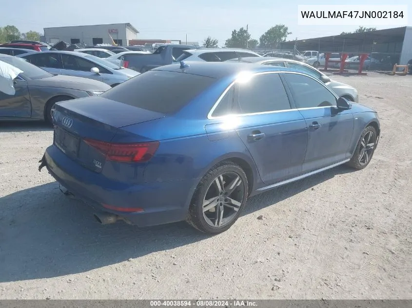 2018 Audi A4 2.0T Tech Ultra Premium/2.0T Ultra Premium VIN: WAULMAF47JN002184 Lot: 40038594