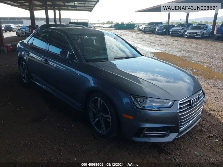 WAUENAF43JN008621 2018 Audi A4 2.0T Premium/2.0T Tech Premium