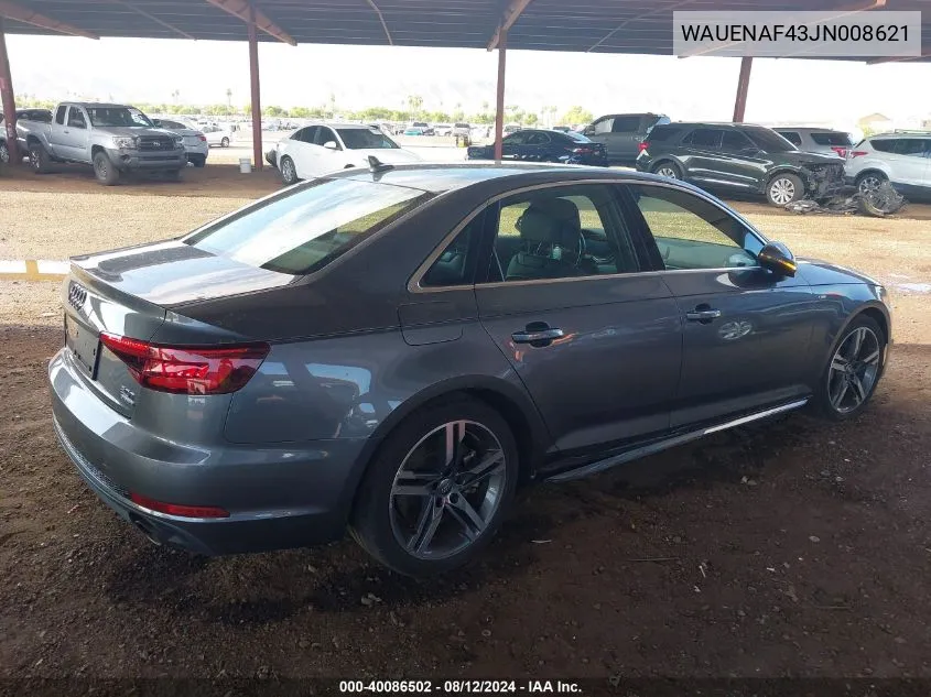 WAUENAF43JN008621 2018 Audi A4 2.0T Premium/2.0T Tech Premium