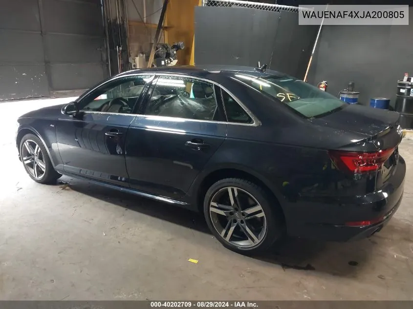 2018 Audi A4 2.0T Premium/2.0T Tech Premium VIN: WAUENAF4XJA200805 Lot: 40202709