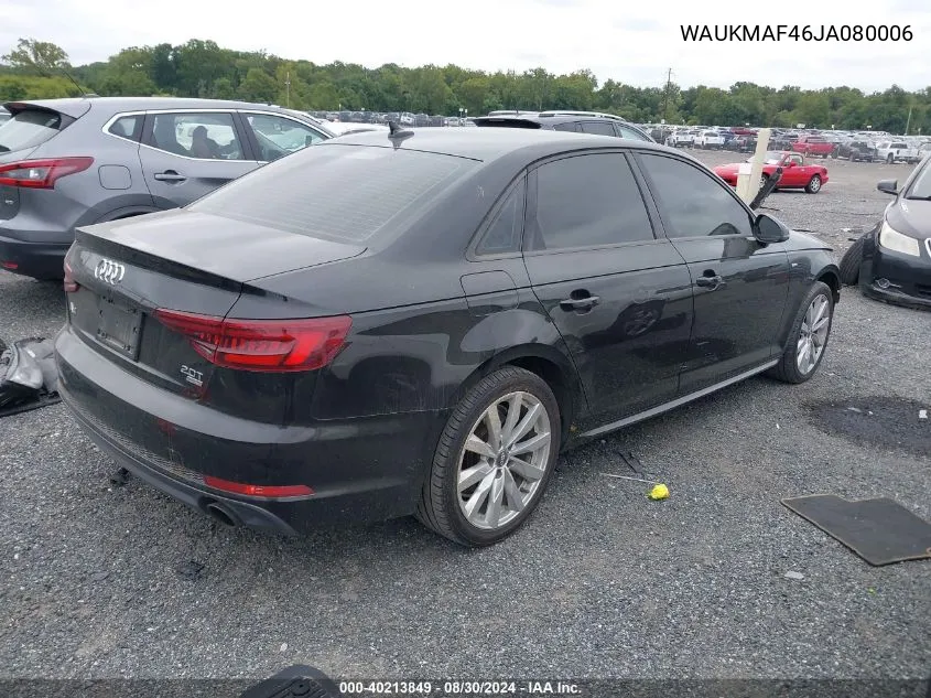 2018 Audi A4 2.0T Tech Ultra Premium/2.0T Ultra Premium VIN: WAUKMAF46JA080006 Lot: 40213849