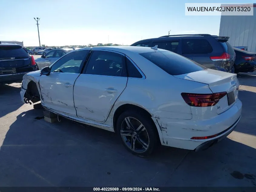 2018 Audi A4 2.0T Premium/2.0T Tech Premium VIN: WAUENAF42JN015320 Lot: 40225069