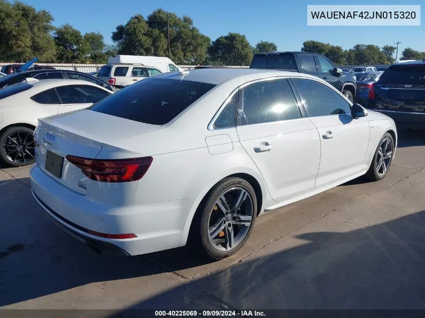 2018 Audi A4 2.0T Premium/2.0T Tech Premium VIN: WAUENAF42JN015320 Lot: 40225069