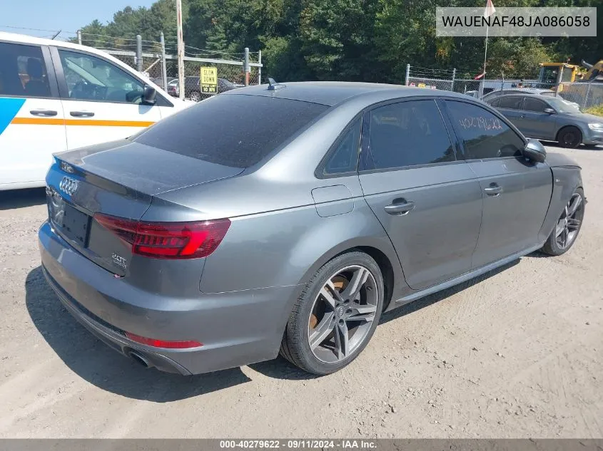 2018 Audi A4 2.0T Premium/2.0T Tech Premium VIN: WAUENAF48JA086058 Lot: 40279622