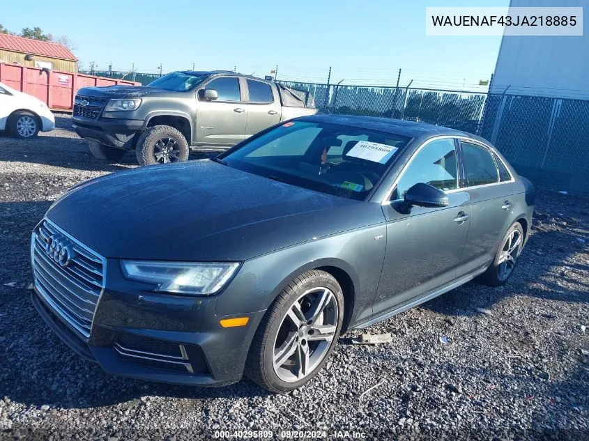 2018 Audi A4 2.0T Tech Premium VIN: WAUENAF43JA218885 Lot: 40295809