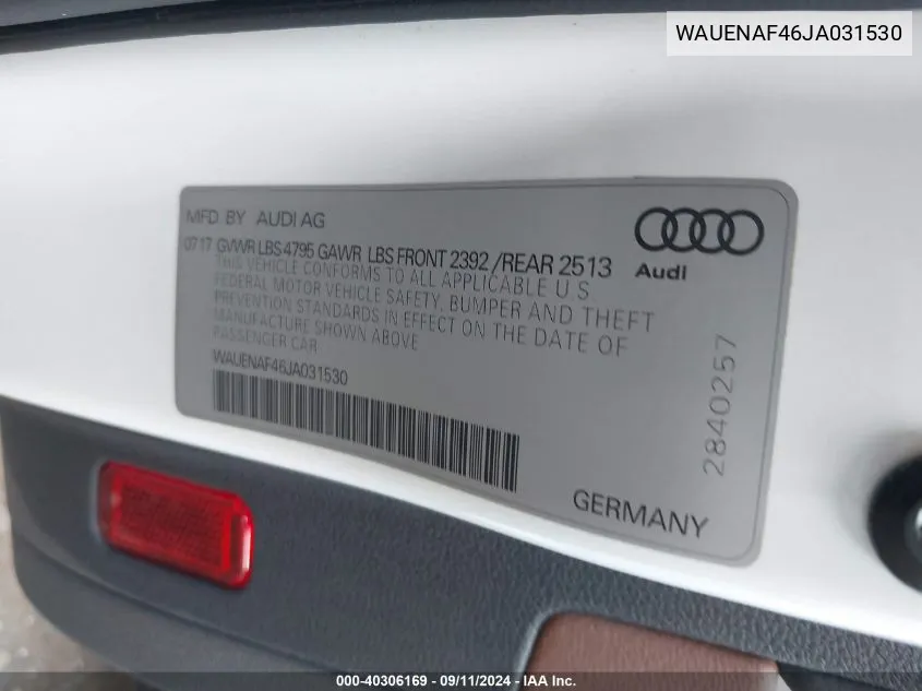 WAUENAF46JA031530 2018 Audi A4 Premium Plus