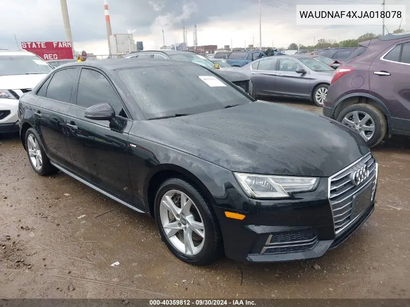 2018 Audi A4 2.0T Premium/2.0T Tech Premium VIN: WAUDNAF4XJA018078 Lot: 40359812