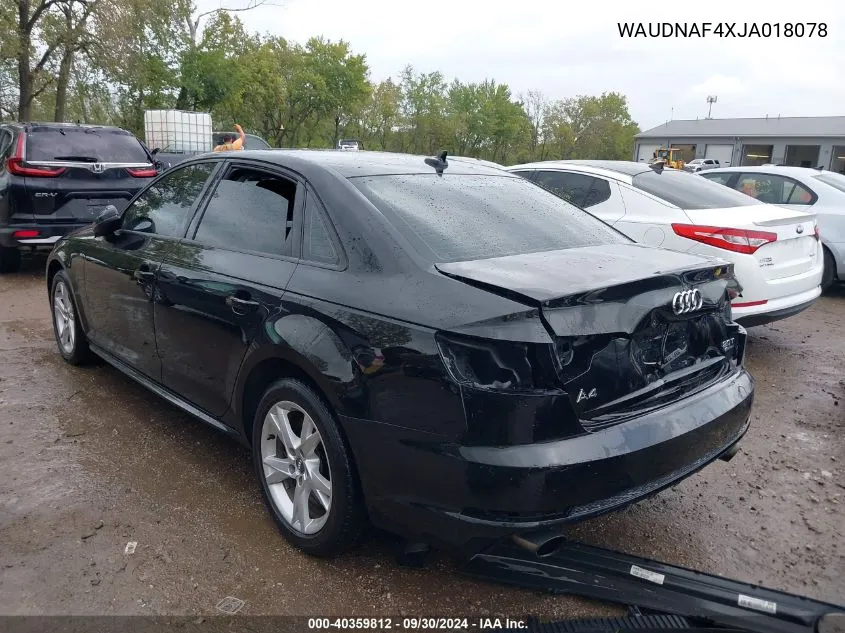 WAUDNAF4XJA018078 2018 Audi A4 2.0T Premium/2.0T Tech Premium